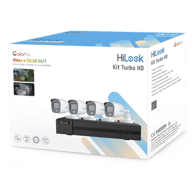 Kit TurboHD 1080p / DVR 4 Canales / 4 Cámaras Bala ColorVu con Micrófono Integrado / Fuente de Poder / Accesorios de Instalación
