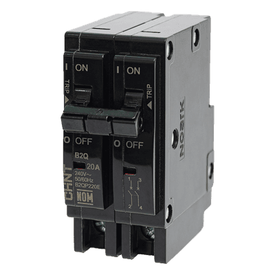 Interruptor Termomagnético / 2 Polos / 20A / 240 VCA / Capacidad Interruptiva 10 kA / Montaje Enchufable / -30 a 70 °C