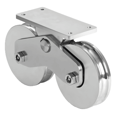 Rueda Doble para Puerta Corrediza / 12 cm / Carga 1200 kg / Canal U Semiredondo / Acero Galvanizado