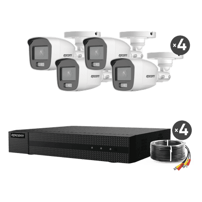 Kit TurboHD 1080p / DVR 4 Canales / 4 Cámaras Bala ColorVu con Microfono Integrado / Fuente de Poder / Accesorios de Instalación