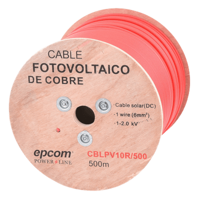 Cable Fotovoltaico / Conductor Cobre 6 mm² (10 AWG) / 2000 Vcc / Rango -40°C a 120°C / Resistencia UV y Ozono / Carrete 500 m (1640.4 ft)