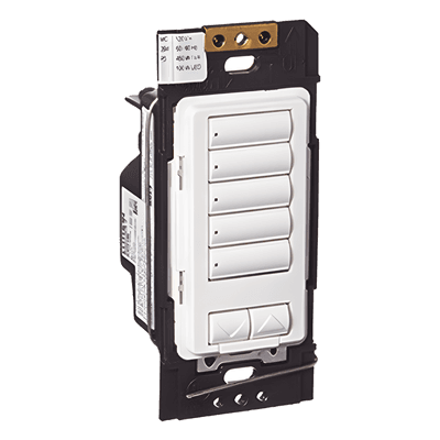 Botonera Híbrida Inalámbrica / 5 Botones Programables / Atenuador Integrado 450 W / RF 431-437 MHz / Instalación 2 Hilos o con Neutro