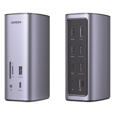 HUB USB-C (Docking Revodok Pro) 12 en 1 | 2 USB-A 3.0 | 1 USB-C PD Carga 100W | 1 USB-A 3.1 | 1 USB-C 3.1 | HDMI 4K | HDMI 8K Ultra HD | Display Port 4K | RJ45 (Gigabit) | Lector Tarjeta SD + Micro SD (TF) | Jack Audio 3.5mm.