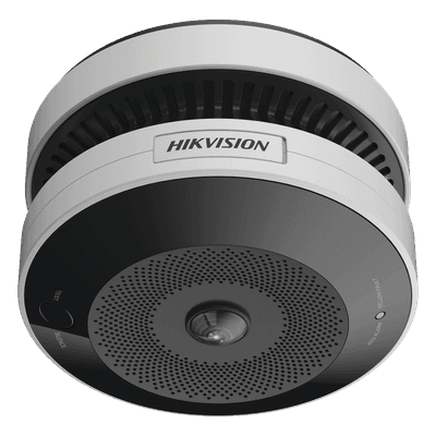 (HikFire) Mini Fisheye IP 4 Megapixel con Detector de Humo Puntual  / Autónomo / Entrada y Salida de Alarma / 15 mts IR / PoE / WDR 120 dB / Alarma de 85 dB / MicroSD 128GB / Compatible con Hik-Connect