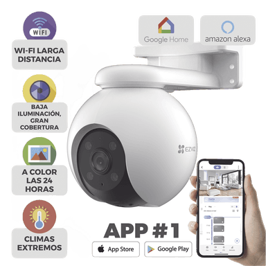 PT WiFi / (3K) 5MP / Visión 360° / Detección humana / Detección de Vehiculo / Audio de Dos Vías / Sirena / Luz Parpadeante / Colores en Oscuridad / Micro SD / Presets / Autoseguimiento / Exterior