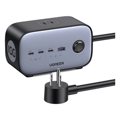 Cargador de Escritorio y Tomacorriente Múltiple | 3 Puertos USB-C | 1 Puertos USB-A | 3 Tomacorriente de CA | Tecnología GaN II | 1 USB 100W PD | Carga Rápida | Diseño Innovador en Forma de Cubo | Interruptor de Apagado.