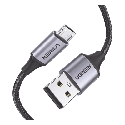 Cable USB-A a Micro USB | 1 Metro (3.28 Pies) | Carga Rápida | QC 3.0/2.0 | FPC | AFC | Transferencia de Datos de 480 Mbps | Recarga hasta 18W | Protección Integrada | Caja de Aluminio | Nylon Trenzado | Color Negro