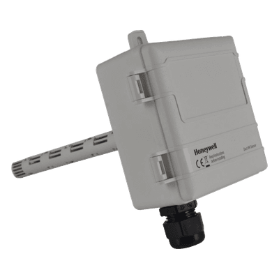 Sensor de Humedad y Temperatura / Montaje en Ducto / Salida 0-5 V/0-10 V o 4-20 mA / Precisión ±2% HR / Termistor 20 kOhm / IP20 / -40 a 70°C