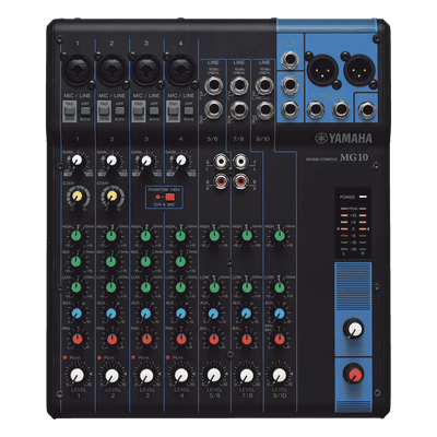 Mesa de Mezclas Analógica / 10 Canales / 4 Entradas de Micrófono / 3 Entradas de Línea Estéreo / Phantom Power / Bus Estéreo con 1 Envío Auxiliar