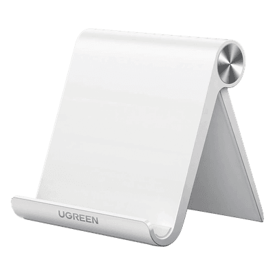 Soporte de Escritorio para Telefono Celular / Ajustable de 0° a 100° / Goma Antiarañazos / Antideslizante / Amplia Compatibilidad con dispositivos de 4'' a 7.9'' / Plegable / ABS / Color Blanco