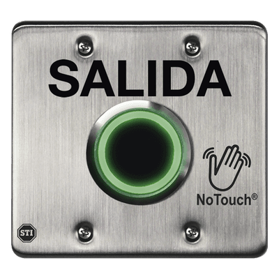 Botón de Salida NoTouch / Sensor Infrarrojo IR / Acero Inoxidable 304 / Salida Doble / Contacto Seco Forma C / LED Bicolor / 4.5 x 4.5 x 0.26 pulgadas