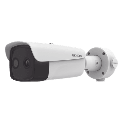 Bala IP Dual / Térmica 35 mm (384 X 288 ) / Óptico 15 mm (4 Megapixel) / 100 mts IR / IP66 / PoE / Termométrica / Detección de Temperatura / MicroSD