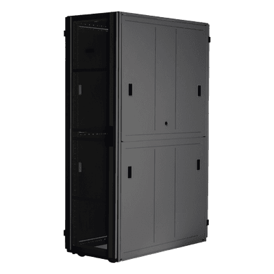 Gabinete para Centro de Datos / 48 UR / 800 mm Ancho x 1070 mm Profundidad / Puertas Perforadas 80% / Carga Estática 1588 kg / Acero Epoxi Negro