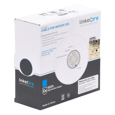Bobina de Cable de 100 Metros (328.08 Pies), Cat5e, 24 AWG, Color Gris, UL, para Aplicaciones en Videovigilancia, Redes de Datos. Uso Interior