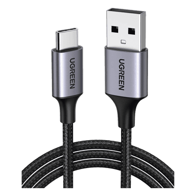Cable USB-A a USB-C | 1 Metro (3.28 Pies) | Transferencia de Datos de 480 Mbps | Carga Rápida | QC 4.0/3.0/2.0 | FPC | AFC | Protección Integrada | Caja de Aluminio | Nylon Trenzado | Color Negro