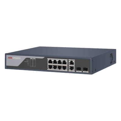 Switch PoE+ / Administrable / Uso en Rack / 8 Puertos 10/100 PoE+ /  2 Puertos 1000 Mbps Uplink  / 2 Puertos SFP / Configuración Nube desde Hik-PartnerPro / Modo Extendido hasta 300 Metros / 125 W