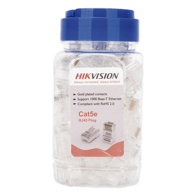 Bote con 100 Piezas de Plug Modular RJ45 / Cat 5e / Chapado en Oro a 30 Micras / Sin Blindaje / Fácil Instalación / Uso Interior / Soporta Norma TIA-568B / Cumple con RoHS 2.0