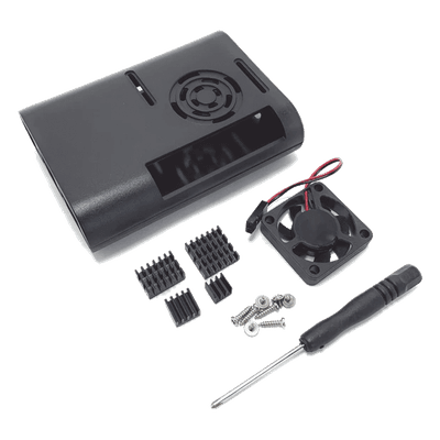 Kit Gabinete para Raspberry Pi 4 / Plástico ABS / Ventilador 30.4 mm / 3 Disipadores Aluminio / Herramientas Incluidas