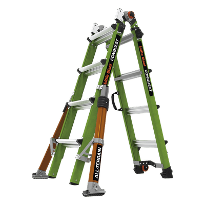 Escalera Multi-Posiciones / 6.7 m (22') / Suelos Inclinados / Bloqueo Rápido / Almohadilla Giratoria / Ruedas Tip Glide