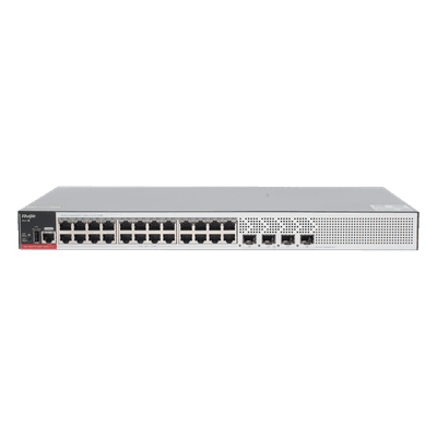 Switch PoE+ / 24 Puertos Gigabit / 4 Uplink SFP 2.5G / 370W PoE / 68 Gbps / 10 kV Surge / 1.72 in