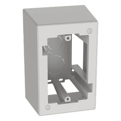 Caja de Pared Superficial / ABS / 133x88.5x69.8 mm / Salidas 1/2-3/4-1 in / Cinta Adhesiva / Blanco