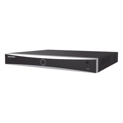 NVR 12 Megapixel (4K) / 16 Canales IP / 16 Puertos PoE+ / Reconocimiento Facial / AcuSense (Evita Falsas Alarmas) / 2 Bahías de Disco Duro / Switch PoE 300 mts / HDMI en 4K / Alarmas I/O / 300 Metros PoE Modo Extendido