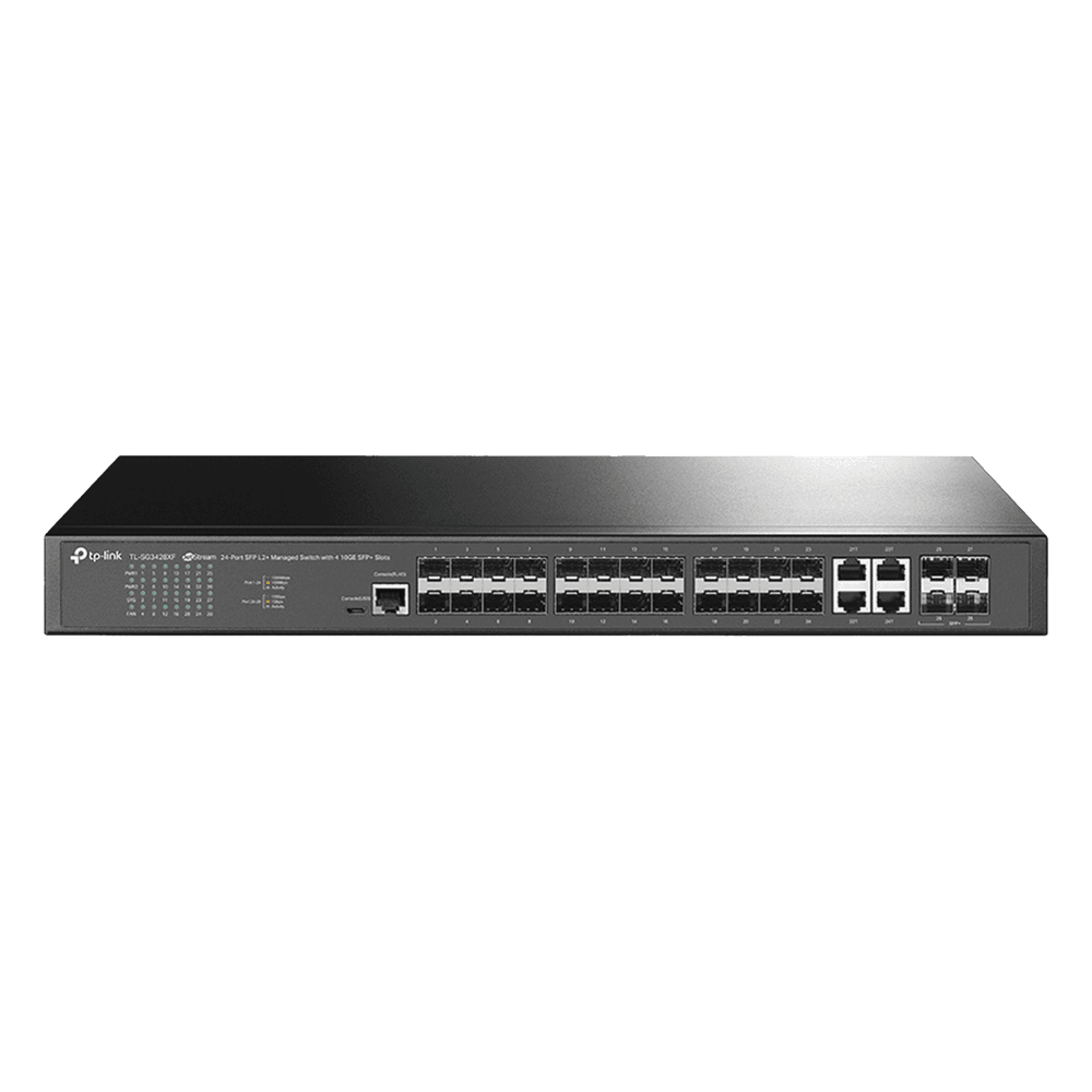Switch de Fibra Óptica L2+ / 24 Puertos SFP 1GE / 4 Puertos Combinados SFP+/RJ45 / 128 Gbps / 95.23 Mpps / Gestión Centralizada / IPv6 / IGMP Multicast