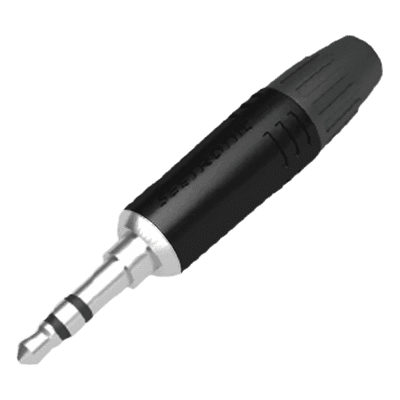 Conector Estéreo Macho 3.5 mm / Carcasa Cromada Negra / Contacto Niquelado / Cable OD 2-4.5 mm