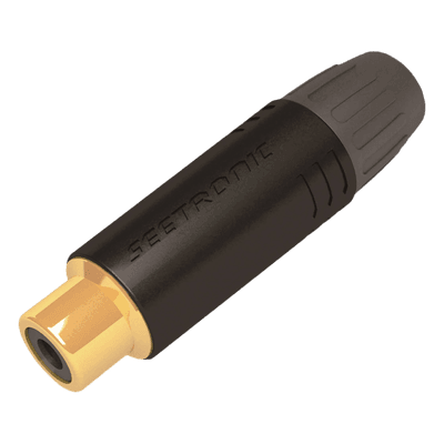 Conector RCA Hembra / Contacto Chapado en Oro / Carcasa Metálica Negra / Cable OD 3.5-6.5 mm / 2000 Ciclos