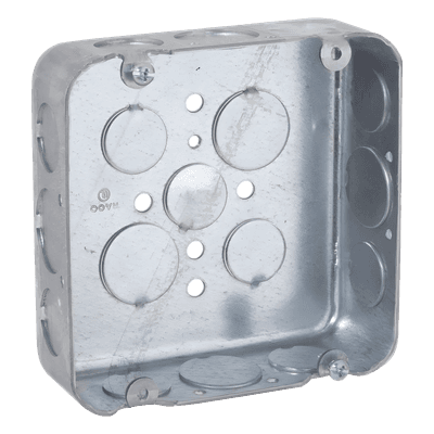 Caja Cuadrada Troquelada / Acero / 4 11/16 x 4 11/16 in / Profundidad 1.5 in (38.1 mm) / 17 Entradas Conduit / UL Listed