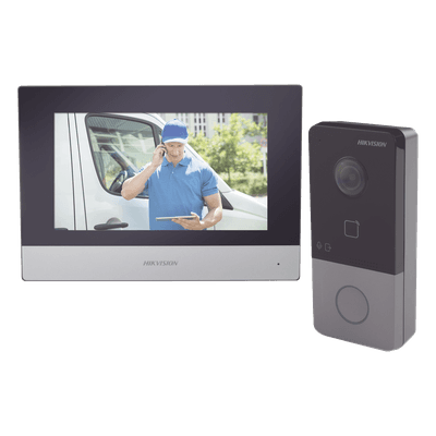 Kit de Videoportero IP Poe Estandar con llamada a App de Smartphone (HikConnect) / Apertura con tarjeta MIFARE / Frente de calle IP65 / Soporta 1 Departamento