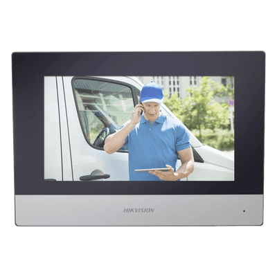 Monitor Hibrido IP WiFi Touch Screen 7" para DS-KIS303P / Vídeo en Vivo / PoE Estándar / Apertura Remota / Llamada Entre Monitores / Audio de dos vías / Policarbonato