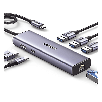 HUB USB-C (Docking Revodok) 6 en 1 | 3 Puertos USB-A 3.0 (5 Gbps) | USB-C PD 100W | HDMI 4K@30Hz | Entrada 1 RJ45 (Gigabit Ethernet) | Chip de Última Generación | Potente Disipación de Calor |  Caja de Aluminio.