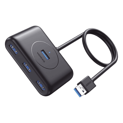HUB USB-A 3.0 4 en 1 | 4 Puertos USB-A 3.0 (5Gbps) | Entrada USB-C (PD 5V2A) | Cable de 1 Metro | Indicador Led | Ideal para Transferencia de Datos | Entrada USB-C para alimentar equipos de mayor consumo | Color Negro.