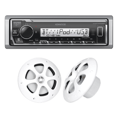 Kit de Audio Marino Bluetooth / Estéreo con 3 Salidas Preamplificadas / Bocinas 6.5 Pulgadas Resistentes al Agua / Ecualizador 13 Bandas / Sintonizador FM 87.9-107.9 MHz