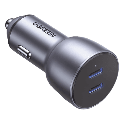 Cargador de Auto de 40W / 2 Puertos USB-C / 20 Watts por Puerto / Compatible con Vehículos de 12 y 24 VCD / Chip Inteligente / Diseño Compacto / Multi protección / Aleación de Aluminio