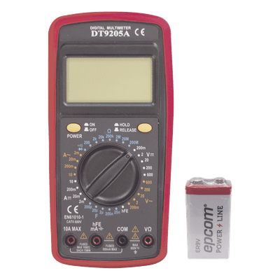 Multímetro Digital / Pantalla LCD 67 x 42 mm / 1999 Recuentos / 600V CC/CA CAT II / Corriente 10A / Resistencia 200 MΩ / Prueba HFE Transistores