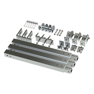 Caja de accesorios de aluminio anodizado / Montaje techo / Arreglo 1x2 / Inclinación 20-45° / Resistencia viento 136 km/h