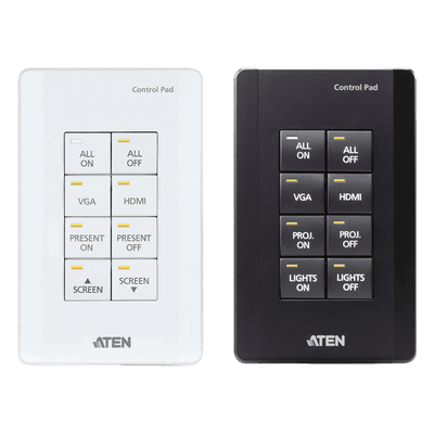 Panel de control / 8 botones personalizables / Ethernet 10/100Base-T / 2 puertos RS-232 / 2 canales relay / Montaje en superficie