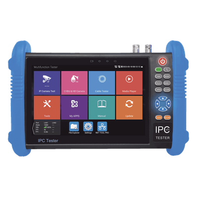 Tester de Video Profesional | Pantalla 7"|  Prueba IP/HD/Analógicas | TVI/CVI/AHD/CVBS | IP ONVIF | 4K/8K | H.264/H.265 | HDMI | PTZ | Scanner IP | TDR | Salidas 12V/24V/PoE | Activación Simultanea.