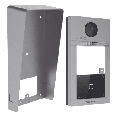 Kit Videoportero + Carcasa protectora IP 2 Megapixel / Llamada y Apertura Remota desde App Hik-Connect / PoE / Exterior IP65 + Antivandalico IK08 / 1 Departamento / Apertura con Tarjeta / Soporta 2 Puertas y hasta 6 Monitores
