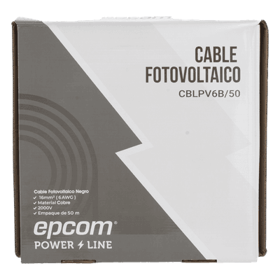 Cable Fotovoltaico / 16 mm² (6 AWG) / Cobre 106 Hilos / 2000 V DC / Rango -40°C a 120°C / Resistencia UV y Ozono / Rollo 50 m (164 ft)