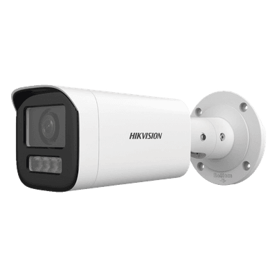 Bala IP 4 Megapíxel / Lente Motorizado 2.8 a 12 mm / Dual Light (50 mts IR + 50 mts Luz Blanca) / ACUSENSE Lite / Microfono Integrado / Exterior IP67 / WDR 120 dB / PoE  / Micro SD / Alarmas I/O