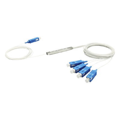 Divisor Óptico PLC / 1x4 Puertos / Conectores SC/UPC / Fibra 900 Micras / Rango 1260-1650 nm / -40 a 85°C