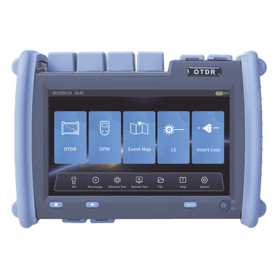 OTDR de Alto Rendimiento / Pantalla 7" / 1310nm, 1550nm, 1625nm / Zona Muerta 0.8m (2.62 pies) / VFL 5mW / Alcance 420 km