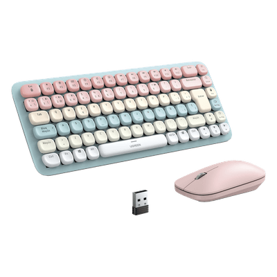 Paquete de Teclado y Mouse | 85 teclas en Español | Bluetooth y 2.4GHz |  Mouse Ambidiestro  | Sensor de DPI ajustable | Efectos de Iluminación del Teclado | Amplia compatibilidad | Color Rosa.