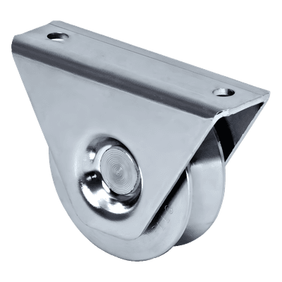 Rueda para Puerta Corrediza / 8 cm (3.15 in) / Carga 200 kg (440 lb) / Montaje en Superficie / Canal Tipo V / Acero Galvanizado