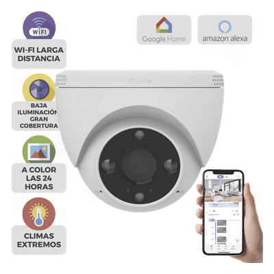 Domo IP 3 Megapíxel (2K) / Wi-Fi / Sirena y Estrobo /Audio de Dos Vías / Detección Humana y Vehiculo / Notificación Push / Audios Personalizables / Ranura Para Memoria hasta 512GB / Uso en Exterior IP67
