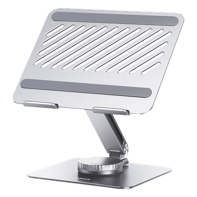 Soporte Giratorio de Aluminio para Laptop | Giratorio 360° | Función de Bloqueo | Soporta Laptops de 10 a 17.3''| Capacidad de Carga 5Kg | Excelente Estabilidad | Diseño Ergonómico | Altura y Angulo Ajustable | Plegable y Port&
