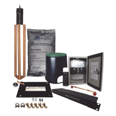 Kit de Puesta a Tierra / Resistencia < 2 Ohm / Electrodos de Cobre Electrolítico / Gabinete NEMA 4 / Compuesto Higroscópico / Data Center y Telecomunicaciones